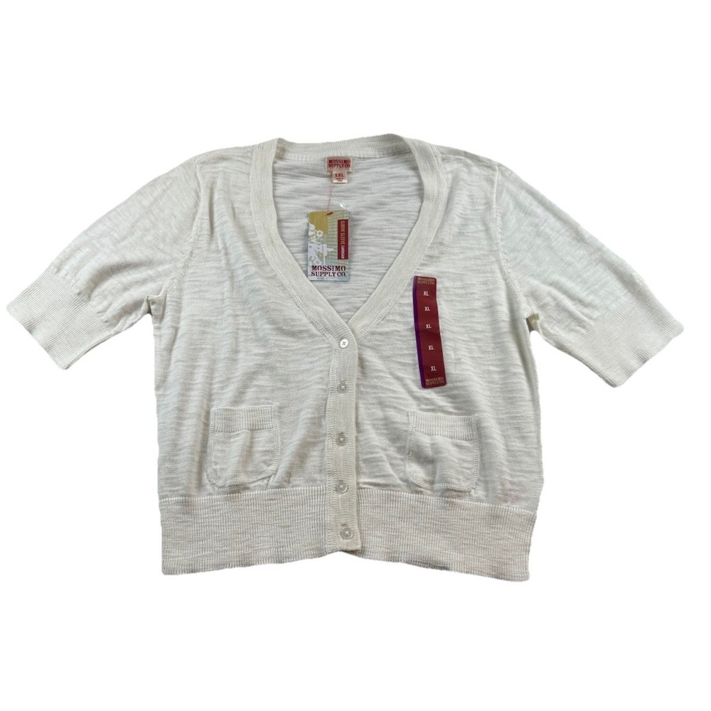 Mossimo Crop Cardigan Sweater V Neck White Women's Size XL NWT